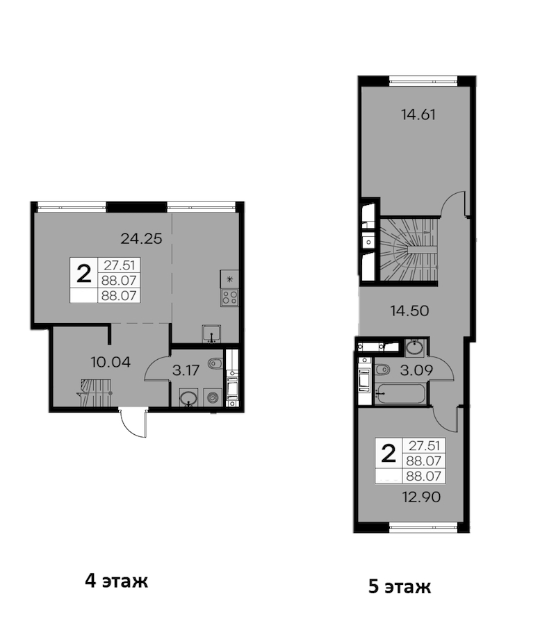 2-комнатная квартира 88.07 м², 4/8 эт., ЖК «GloraX Aura Vasileostrovsky»